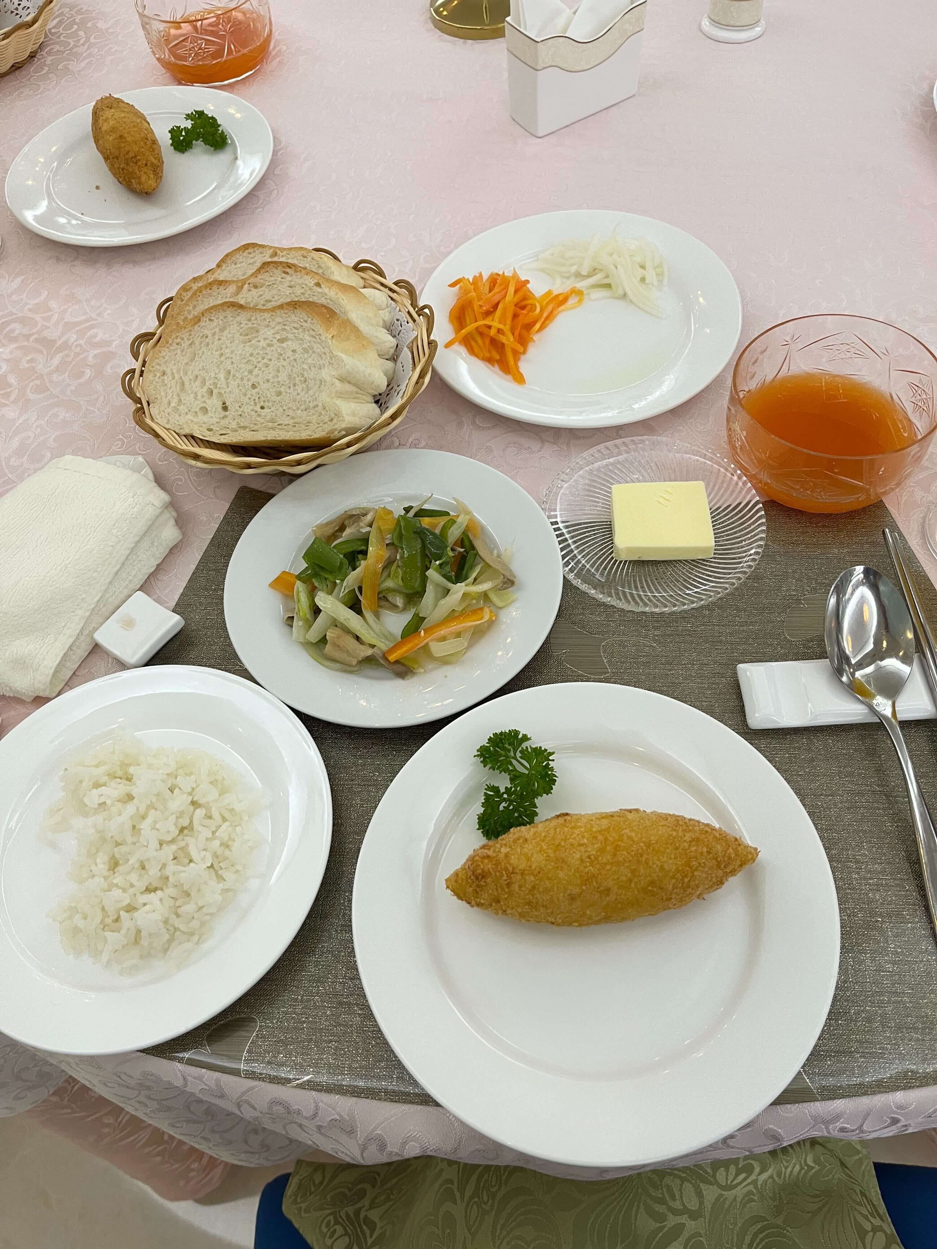 Обед в русском стиле (куриная лапша, котлета) в горах Мехян.jpg