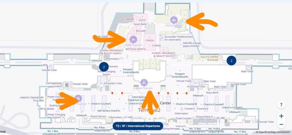 Питьевые фонтанчики в аэропорту Токио