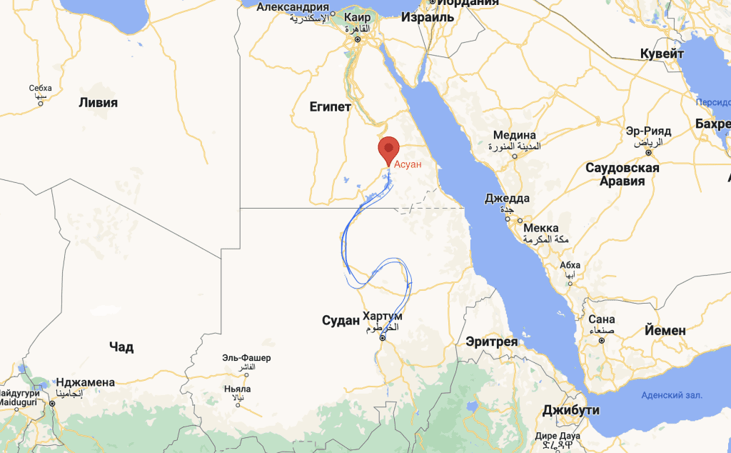 Нубия и Асуан на карте