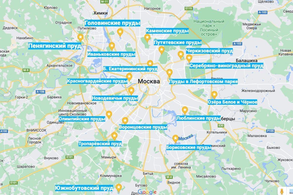 Карта прудов Москвы
