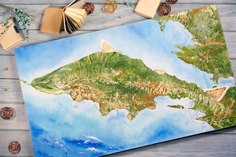 Похожая на рыбу карта Камчатки