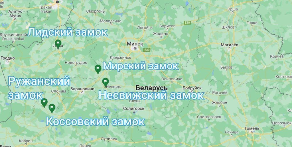 Карта замков беларуси