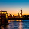 Ростральные колонны вечером в Петербурге