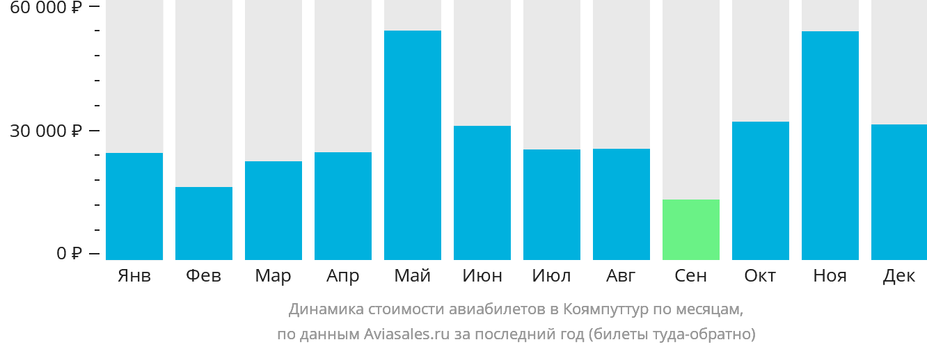 Динамика стоимости авиабилетов в Коямпуттур по месяцам