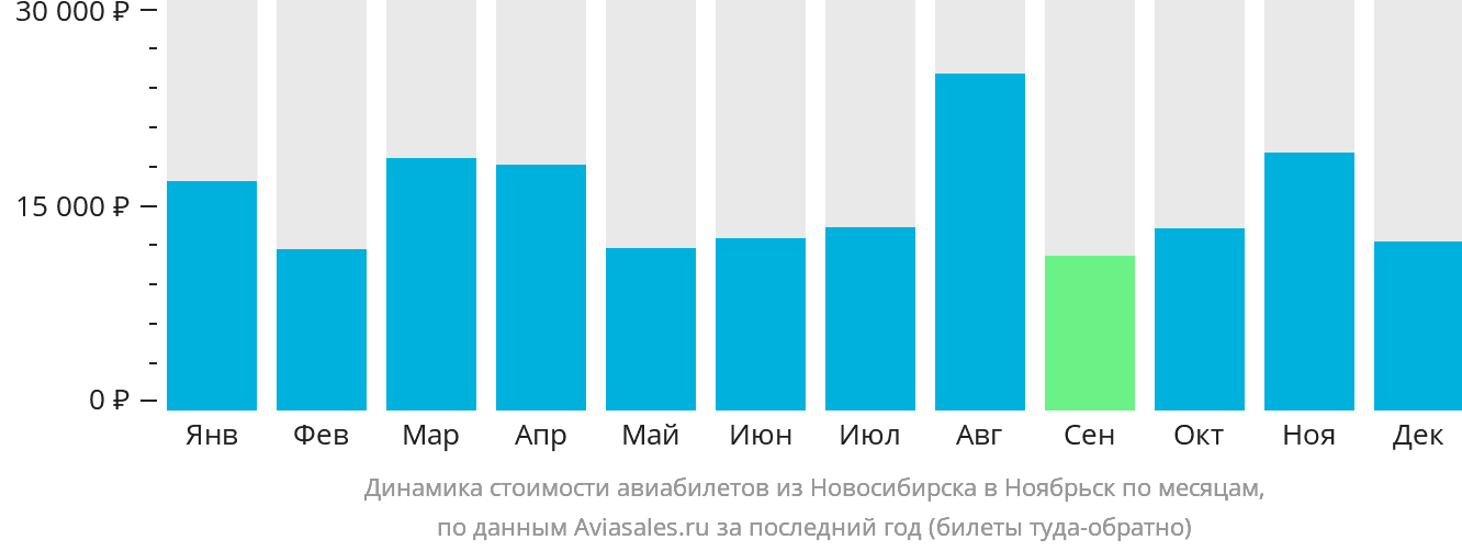Динамика стоимости авиабилетов из Новосибирска в Ноябрьск по месяцам