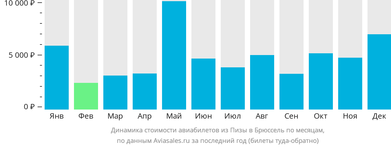 Динамика стоимости авиабилетов из Пизы в Брюссель по месяцам